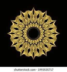 Round gradient mandala design element. Vector boho mandala in green and pink colors and gold color. Mandala with floral patterns. 
