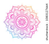 Round gradient mandala on white isolated background. Vector boho mandala in green and pink colors. Mandala with floral patterns. Yoga template