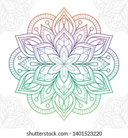 Round gradient mandala on white isolated background.Vector ornamental mandala inspired ethnic art, patterned Indian paisley. Hand drawn illustration. Vector Illustration