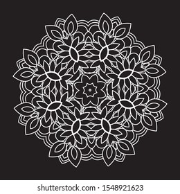 Round gradient mandala on White isolated background. Vector boho mandala in White and black colors. Mandala with floral patterns. Yoga template - Vector