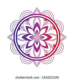 Round gradient mandala on white isolated background. Vector boho mandala colors. Mandala with floral patterns. Yoga template
