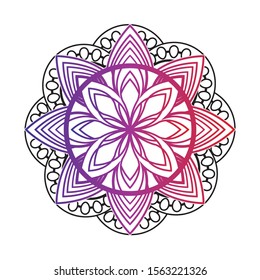 Round gradient mandala on white isolated background. Vector boho mandala colors. Mandala with floral patterns. Yoga template
