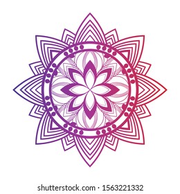 Round gradient mandala on white isolated background. Vector boho mandala colors. Mandala with floral patterns. Yoga template
