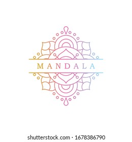 Mandala de degradado redondo sobre fondo blanco aislado. Ilustración del logotipo vectorial de Mandala. Mandala con motivos florales. Plantilla de yoga