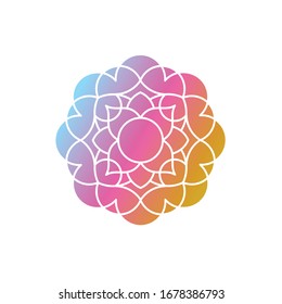 Mandala de degradado redondo sobre fondo blanco aislado. Ilustración del logotipo vectorial de Mandala. Mandala con motivos florales. Plantilla de yoga
