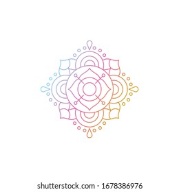 Mandala de degradado redondo sobre fondo blanco aislado. Ilustración del logotipo vectorial de Mandala. Mandala con motivos florales. Plantilla de yoga
