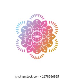 Mandala de degradado redondo sobre fondo blanco aislado. Ilustración del logotipo vectorial de Mandala. Mandala con motivos florales. Plantilla de yoga