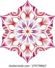 Round gradient mandala on white isolated background. Vector illustration, multi-colors. Mandala with floral patterns. Yoga template.