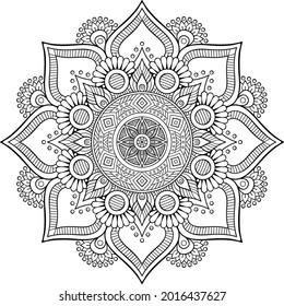 Runde Gradientenmandala auf weißem, isoliertem Hintergrund. Rundmuster in Form von Mandala für Henna, Mehndi, Tattoo, Dekoration. Dekorative Ornamente im orientalischen Stil