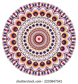 Round gradient mandala on white background. 
Vector mandala in multi colors. Mandala with floral patterns.
bedsheet, pillow template. 
