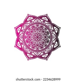 Mandala de gradiente redondo sobre fondo blanco aislado. Vector boho mandala en colores verde y rosa. Mandala con estampado floral. Plantillas de yoga