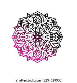 Round gradient mandala on white isolated background. Vector boho mandala in green and pink colors. Mandala with floral pattern. Yoga Templates
