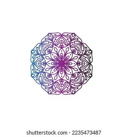 Round gradient mandala on white isolated background. Vector boho mandala in green and pink colors. Mandala with floral pattern. Yoga Templates