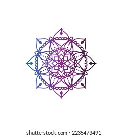 Mandala de gradiente redondo sobre fondo blanco aislado. Vector boho mandala en colores verde y rosa. Mandala con estampado floral. Plantillas de yoga