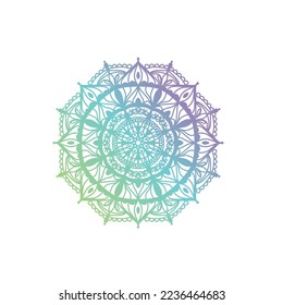 Mandala de gradiente redondo sobre fondo blanco aislado. Vector boho mandala en colores verde y rosa. Mandala con estampado floral. Plantillas de yoga