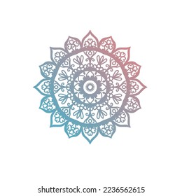 Round gradient mandala on white isolated background. Vector boho mandala in green and pink colors. Mandala with floral pattern. Yoga Templates