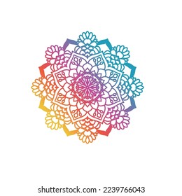 Mandala de gradiente redondo sobre fondo blanco aislado. Vector boho mandala en colores verde y rosa. Mandala con estampado floral. Plantillas de yoga