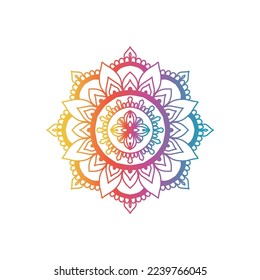 Round gradient mandala on white isolated background. Vector boho mandala in green and pink colors. Mandala with floral pattern. Yoga Templates