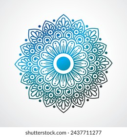 Round gradient mandala on white isolated background. creative Vector mandala in blue, green and pink colours. Mandala with floral patterns, Rangoli, ornaments,  decorative elements