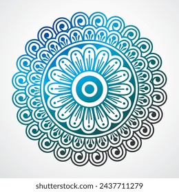 Round gradient mandala on white isolated background. creative Vector mandala in blue, green and pink colours. Mandala with floral patterns, Rangoli, ornaments,  decorative elements