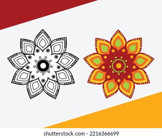  Round gradient mandala yellow black and white color isolated on background. Vector boho mandala in brown and yellow colors. Mandala with floral patterns. Yoga template, diwali design , ramadan flower