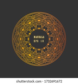 Round gradient mandalas on an isolated black background. Vector boho mandala in gold color. Mandala with floral designs. Yoga template