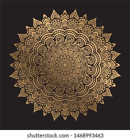 Round gradient mandalas on a white isolated background. Vector mandala in gold color. Mandala with floral designs. Yoga template