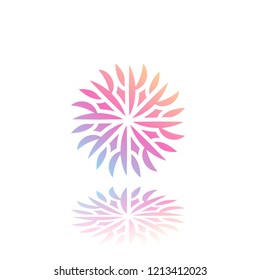 Round gradient ornament mandala on white isolated background. Vector boho ornament mandala in green and pink colors. ornament  Mandala with floral patterns. Yoga template