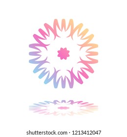 Round gradient ornament mandala on white isolated background. Vector boho ornament mandala in green and pink colors. ornament  Mandala with floral patterns. Yoga template