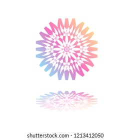 Round gradient ornament mandala on white isolated background. Vector boho ornament mandala in green and pink colors. ornament  Mandala with floral patterns. Yoga template