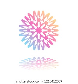 Round gradient ornament mandala on white isolated background. Vector boho ornament mandala in green and pink colors. ornament  Mandala with floral patterns. Yoga template