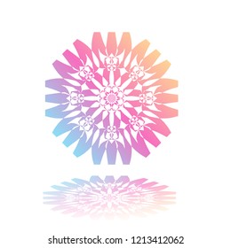 Round gradient ornament mandala on white isolated background. Vector boho ornament mandala in green and pink colors. ornament  Mandala with floral patterns. Yoga template