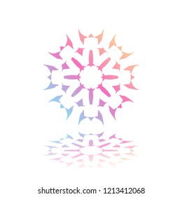 Round gradient ornament mandala on white isolated background. Vector boho ornament mandala in green and pink colors. ornament  Mandala with floral patterns. Yoga template
