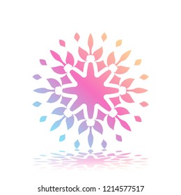 Round gradient ornament mandala on white isolated background. Vector boho ornament mandala in green and pink colors. ornament  Mandala with floral patterns. Yoga template