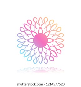 Round gradient ornament mandala on white isolated background. Vector boho ornament mandala in green and pink colors. ornament  Mandala with floral patterns. Yoga template