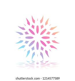 Round gradient ornament mandala on white isolated background. Vector boho ornament mandala in green and pink colors. ornament  Mandala with floral patterns. Yoga template