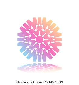 Round gradient ornament mandala on white isolated background. Vector boho ornament mandala in green and pink colors. ornament  Mandala with floral patterns. Yoga template