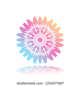 Round gradient ornament mandala on white isolated background. Vector boho ornament mandala in green and pink colors. ornament  Mandala with floral patterns. Yoga template