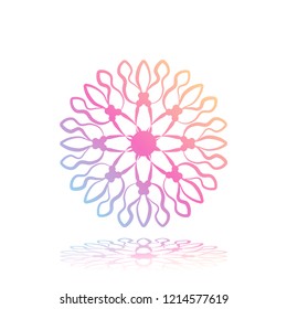 Round gradient ornament mandala on white isolated background. Vector boho ornament mandala in green and pink colors. ornament  Mandala with floral patterns. Yoga template