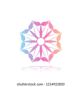 Round gradient ornament mandala on white isolated background. Vector boho ornament mandala in blue and pink colors. ornament  Mandala with floral patterns. Yoga template