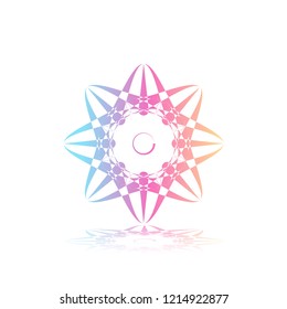 Round gradient ornament mandala on white isolated background. Vector boho ornament mandala in blue and pink colors. ornament  Mandala with floral patterns. Yoga template