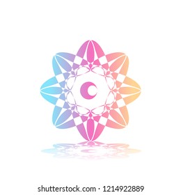 Round gradient ornament mandala on white isolated background. Vector boho ornament mandala in blue and pink colors. ornament  Mandala with floral patterns. Yoga template