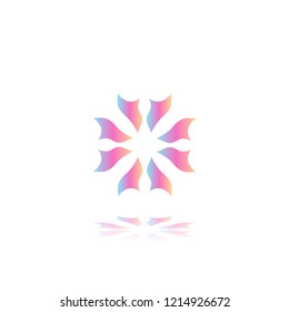 Round gradient ornament mandala on white isolated background. Vector boho ornament mandala in blue and pink colors. ornament  Mandala with floral patterns. Yoga template