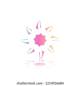 Round gradient ornament mandala on white isolated background. Vector boho ornament mandala in blue and pink colors. ornament  Mandala with floral patterns. Yoga template