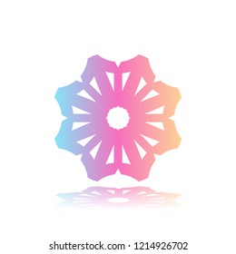 Round gradient ornament mandala on white isolated background. Vector boho ornament mandala in blue and pink colors. ornament  Mandala with floral patterns. Yoga template