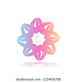 Round gradient ornament mandala on white isolated background. Vector boho ornament mandala in blue and pink colors. ornament  Mandala with floral patterns. Yoga template