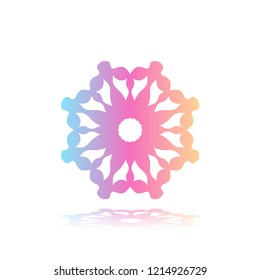 Round gradient ornament mandala on white isolated background. Vector boho ornament mandala in blue and pink colors. ornament  Mandala with floral patterns. Yoga template