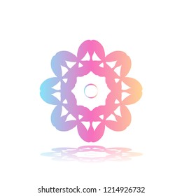 Round gradient ornament mandala on white isolated background. Vector boho ornament mandala in blue and pink colors. ornament  Mandala with floral patterns. Yoga template