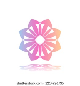 Round gradient ornament mandala on white isolated background. Vector boho ornament mandala in blue and pink colors. ornament  Mandala with floral patterns. Yoga template
