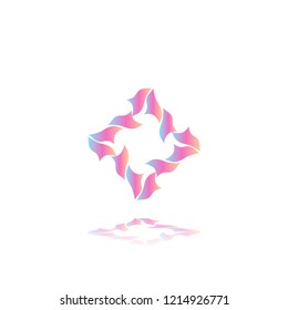 Round gradient ornament mandala on white isolated background. Vector boho ornament mandala in blue and pink colors. ornament  Mandala with floral patterns. Yoga template